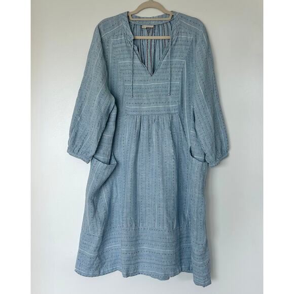 NWOT Poetry Blue Linen Blend Tunic Dress UK 20 US 16 Boho Cottagecore Pockets - Picture 3 of 13